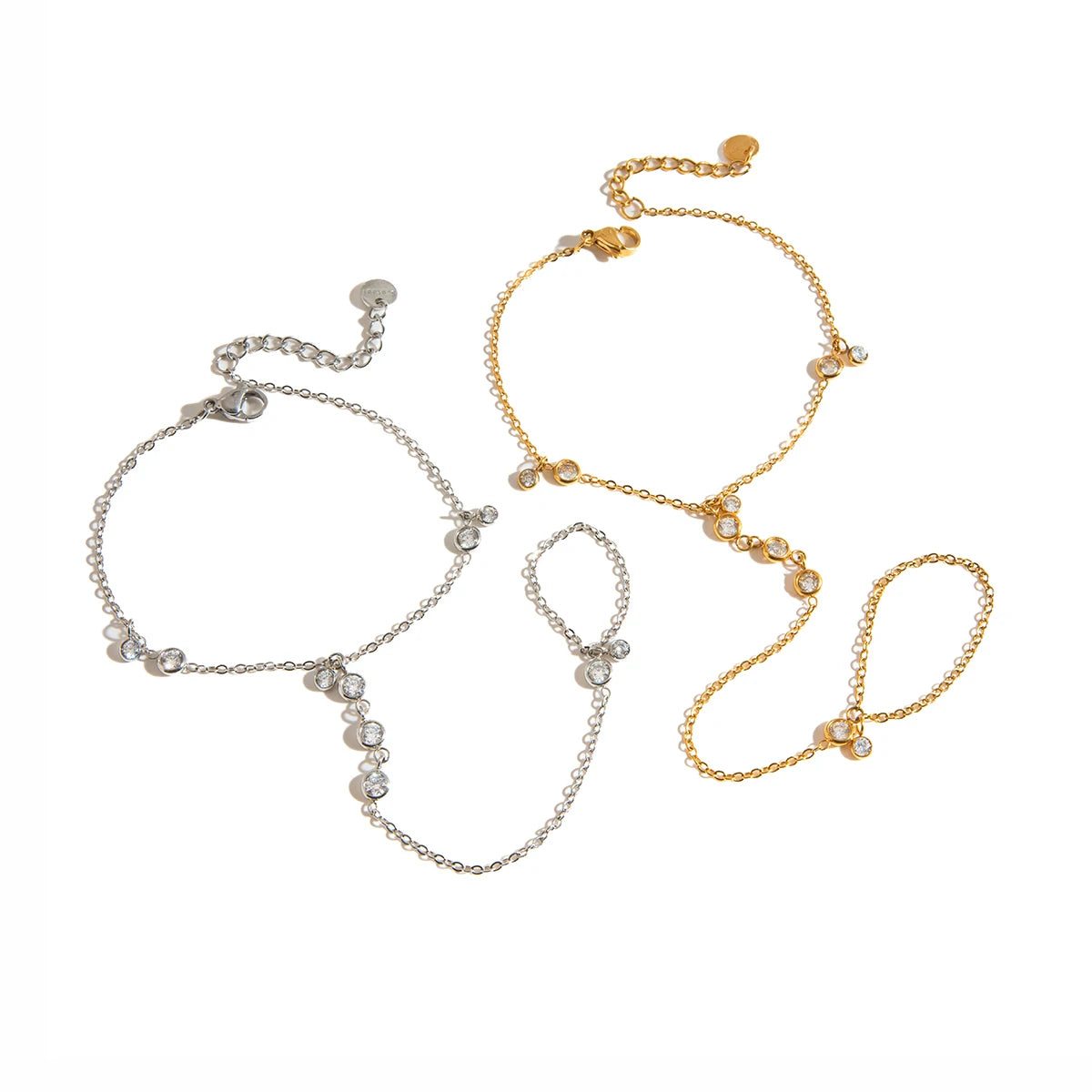 KIKA Luxury Ins Style Zircons Finger Bracelet PVD Gold Plated Stainless Steel 316L