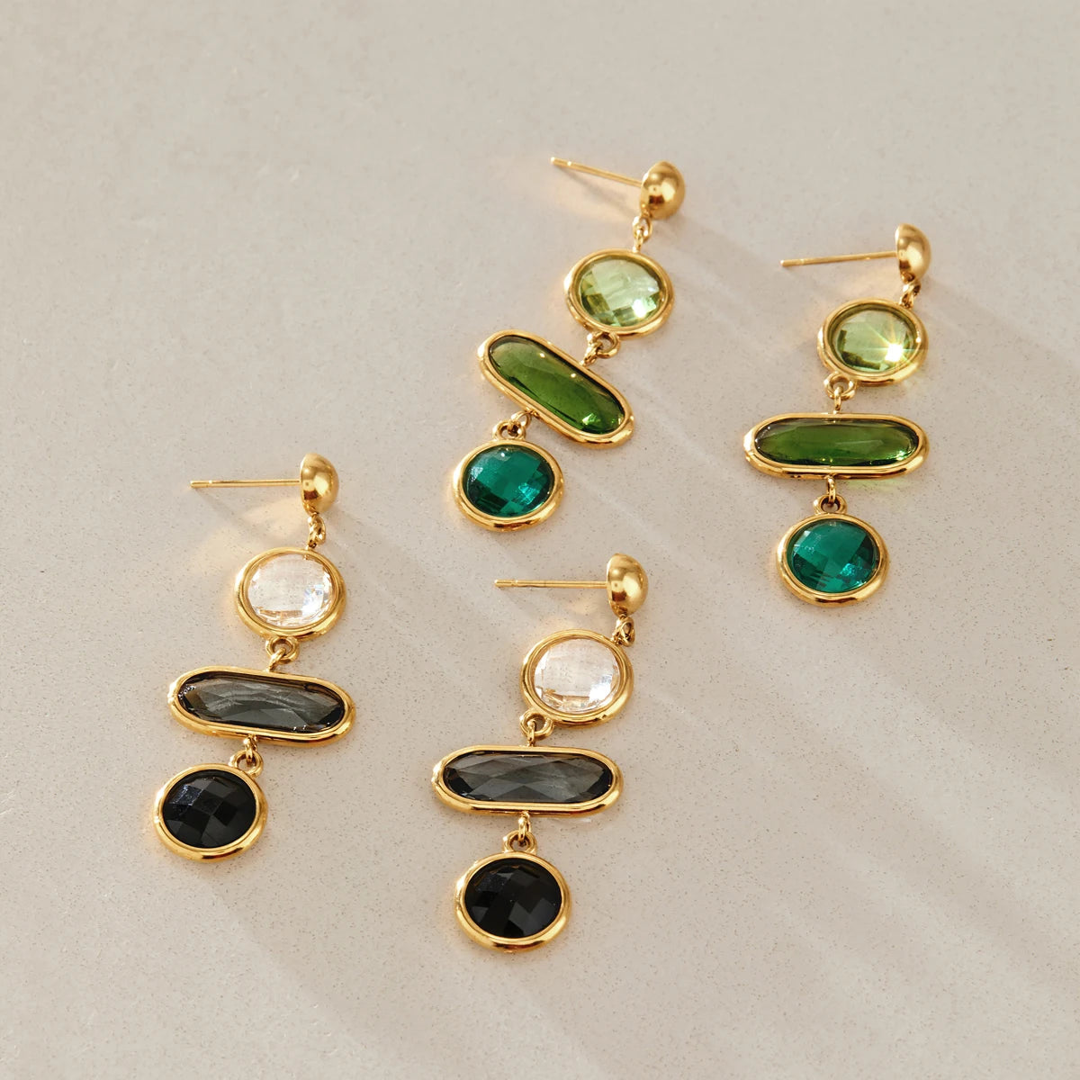 KIKA Elegant Geometric Glass Drop Earrings For Women Minimalist 18K Gold PVD Plated Stainless Steel Earrings Fashion Jewelry