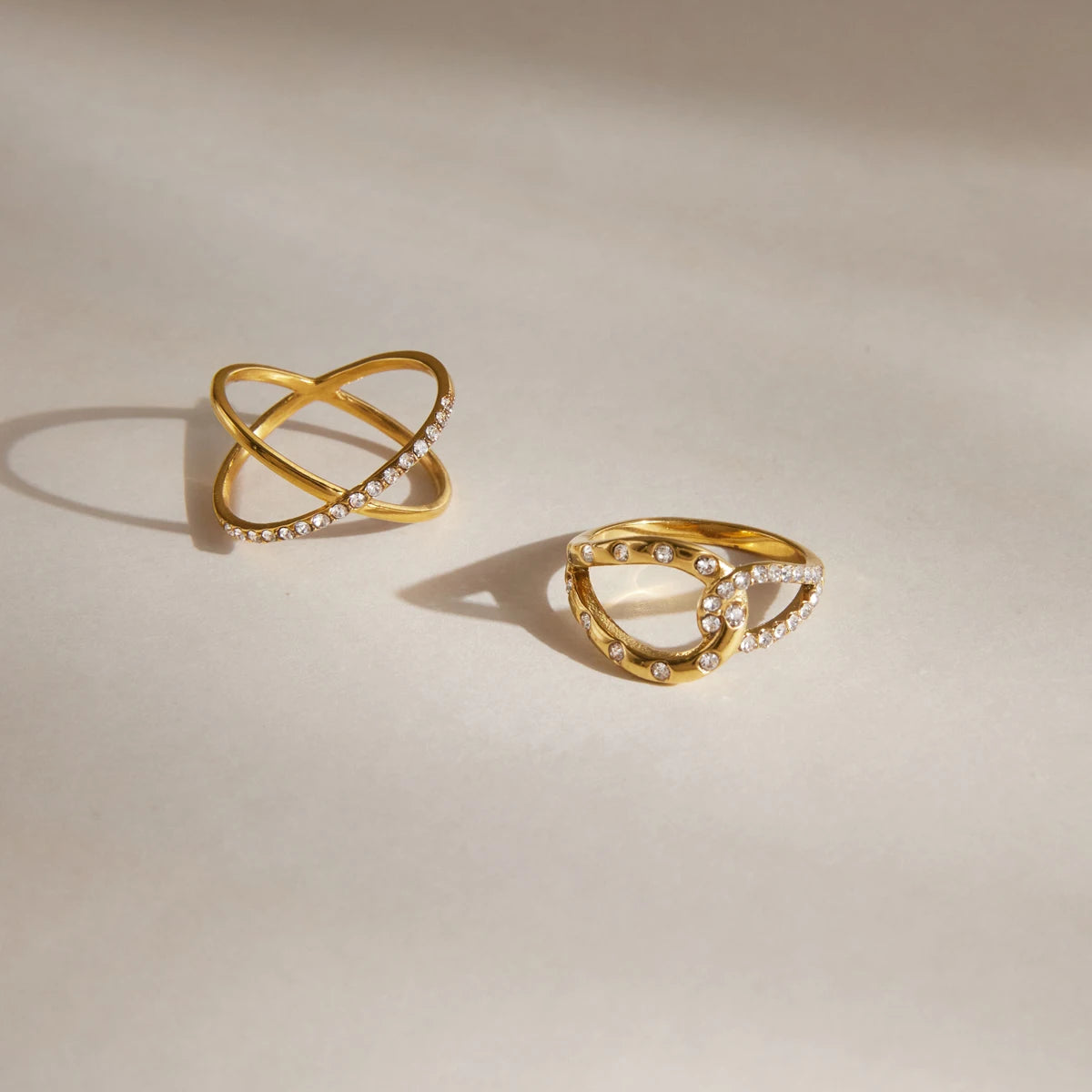 KIKA Delicate Crystal Crossed Rings18K Gold PVD Plated Stainless Steel 316L