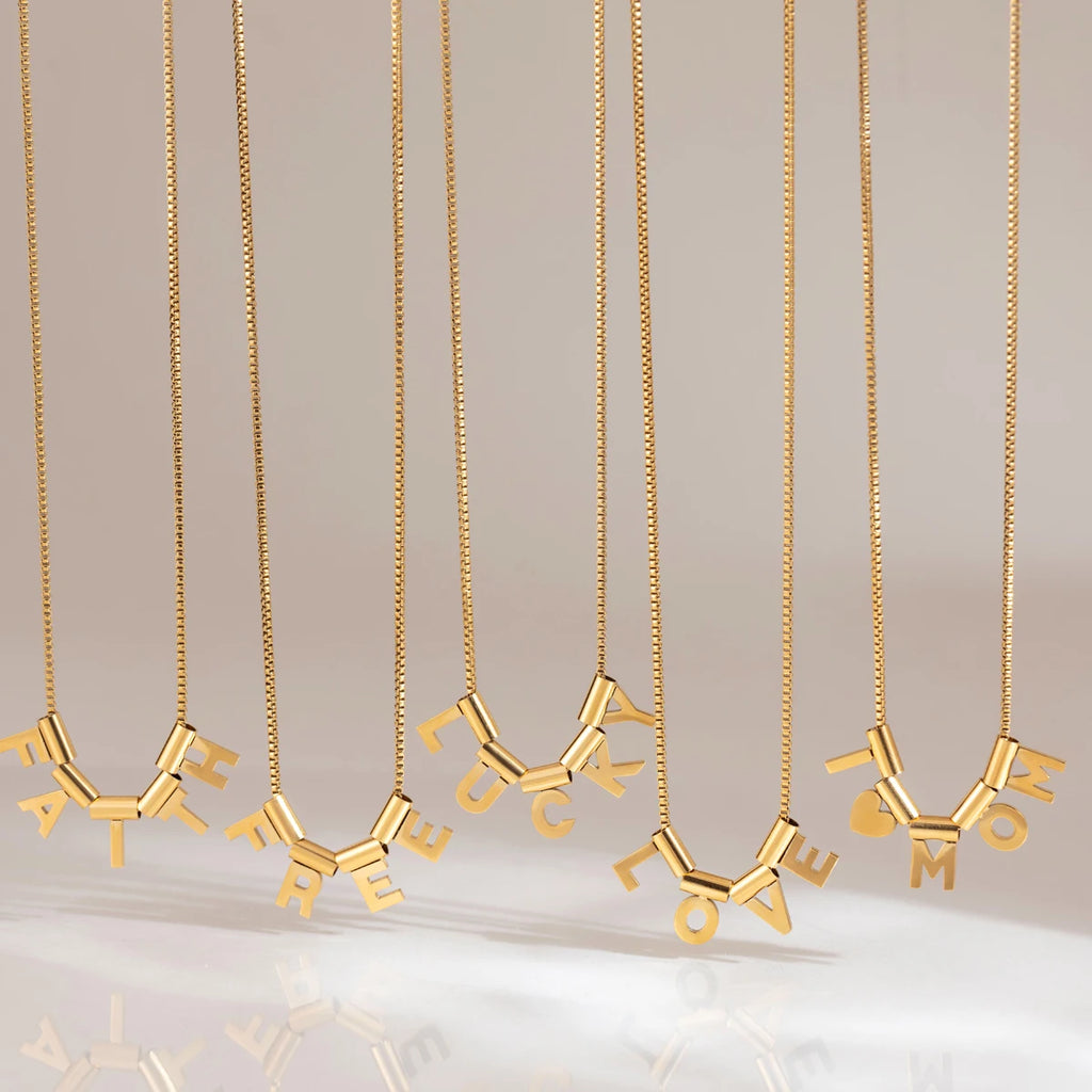 KIKA Slideable Letter Pendant Necklace  18K Gold PVD Plated Stainless Steel 316Lt