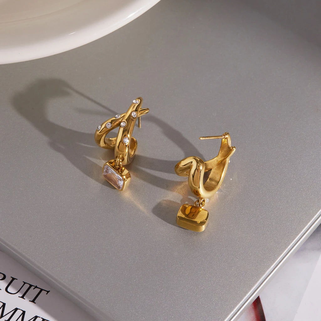Kika Geometric Zircon Drop Earrings Minimalist 18K Gold PVD Plated Stainless Steel 316L