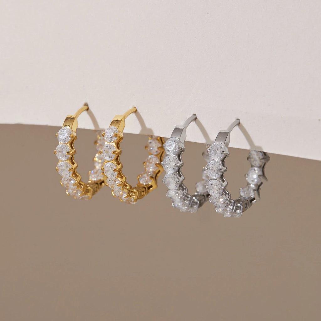 KIKA Classic Iced Out Zircon Clip Earrings n Minimalist 18K Gold PVD Plated Stainless Steel 316L