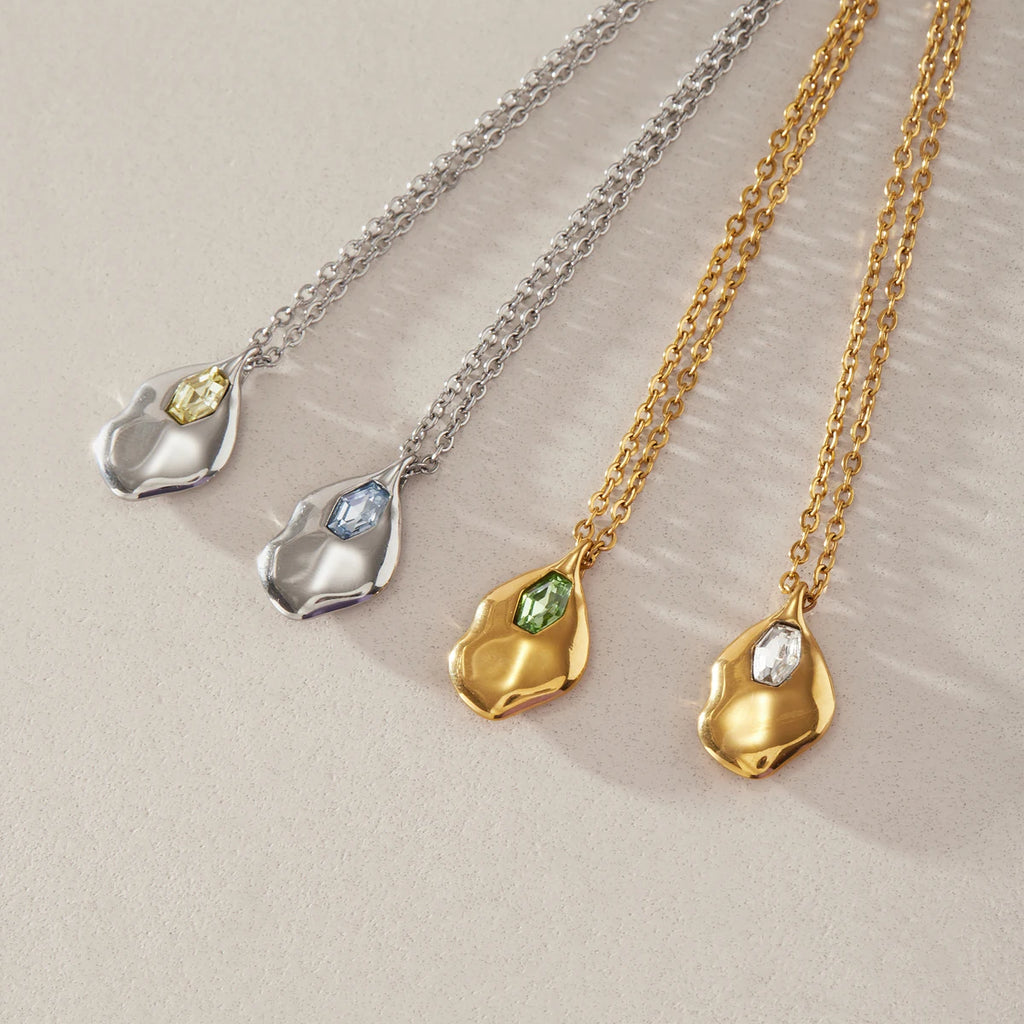 KJIKA Multicolor Glass Stone Geometric Pendant Necklace PVD  18K Gold Plated Stainless Steel 316L
