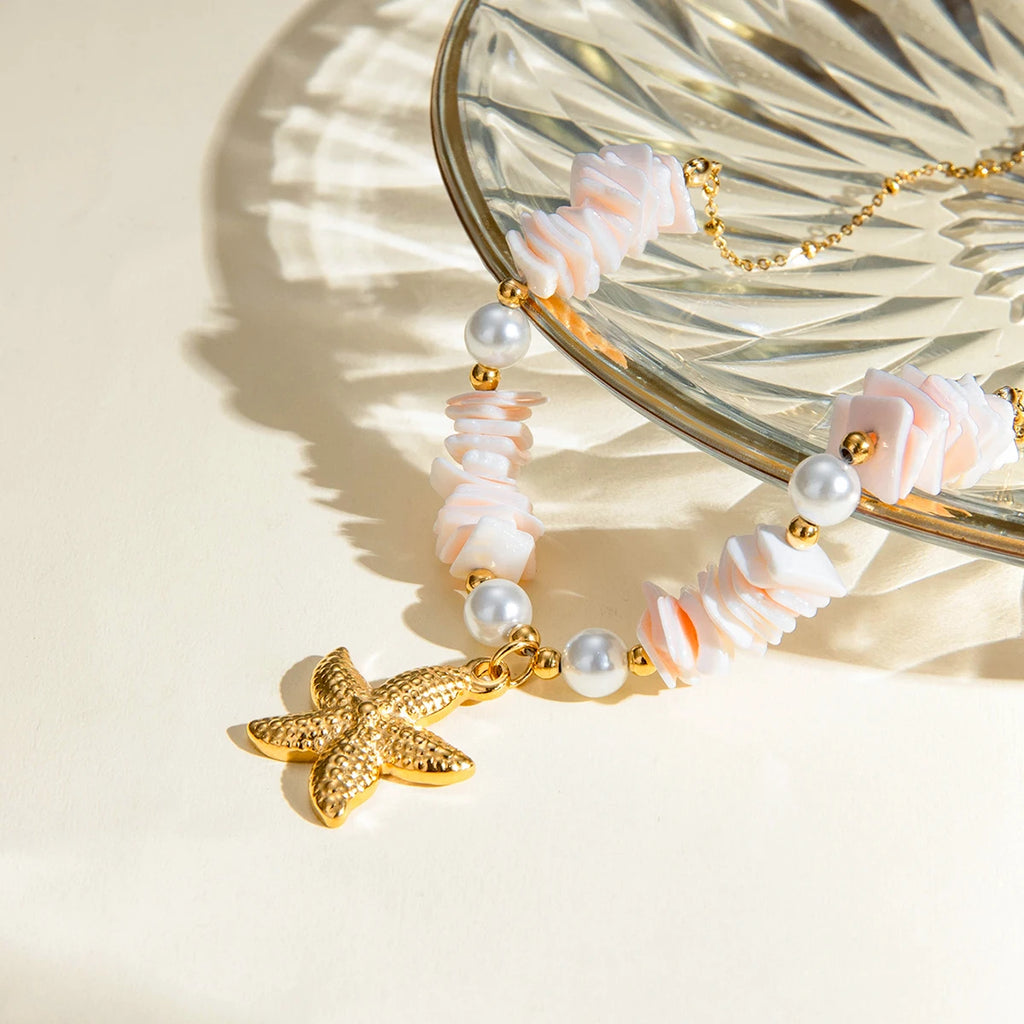 Kika Vacation Style Ocean Series Shell Starfish ImitationPearl Necklace