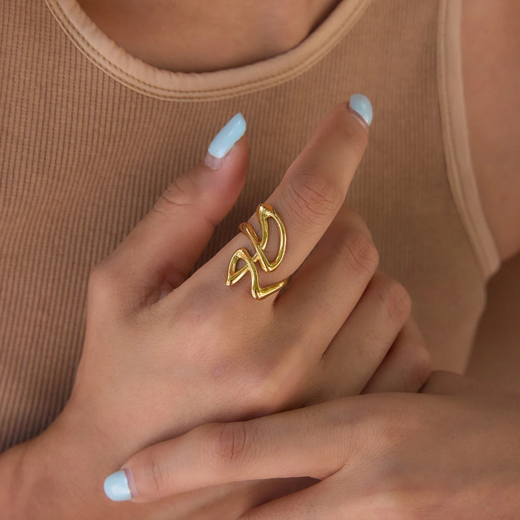 KIKA Women's Twisted Knot Open Adjustable Ring PVD Plated Stainless Steel 316L Hypoallergenic