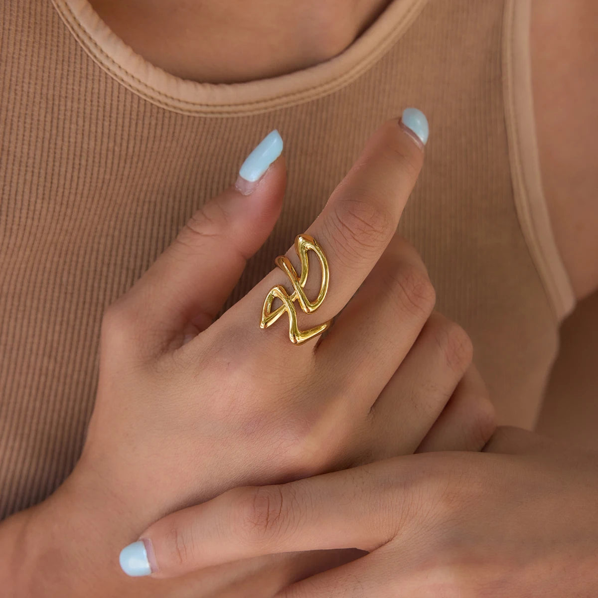 KIKA Women's Twisted Knot Open Adjustable Ring PVD Plated Stainless Steel 316L Hypoallergenic
