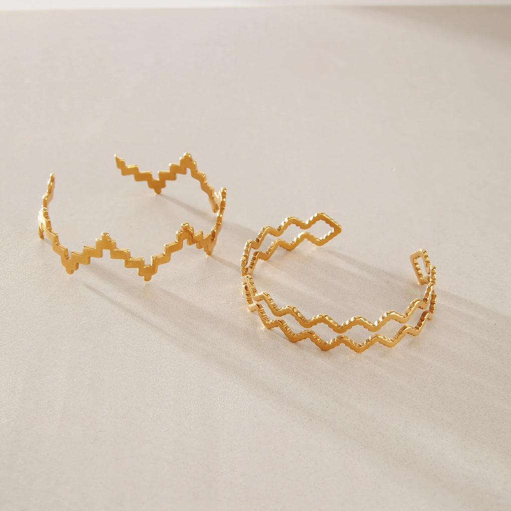 KIKA Irregular Wave Shape Cuff Bracelet For Women Minimalist 18K Gold PVD Plated Stainless Steel Open Bangle Fashion Jewelry