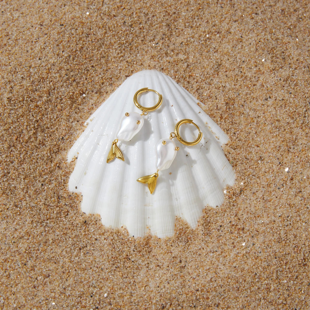 KIKA Delicate Fish Pendant Earrings  PVD Gold Plated Stainless Steel 316L
