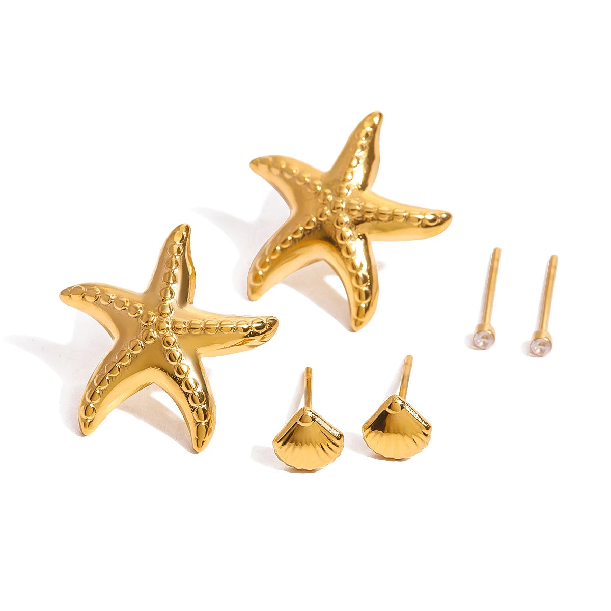 Exquisite 3-Pair Earring Set Shell Starfish Ear Studs Stackable