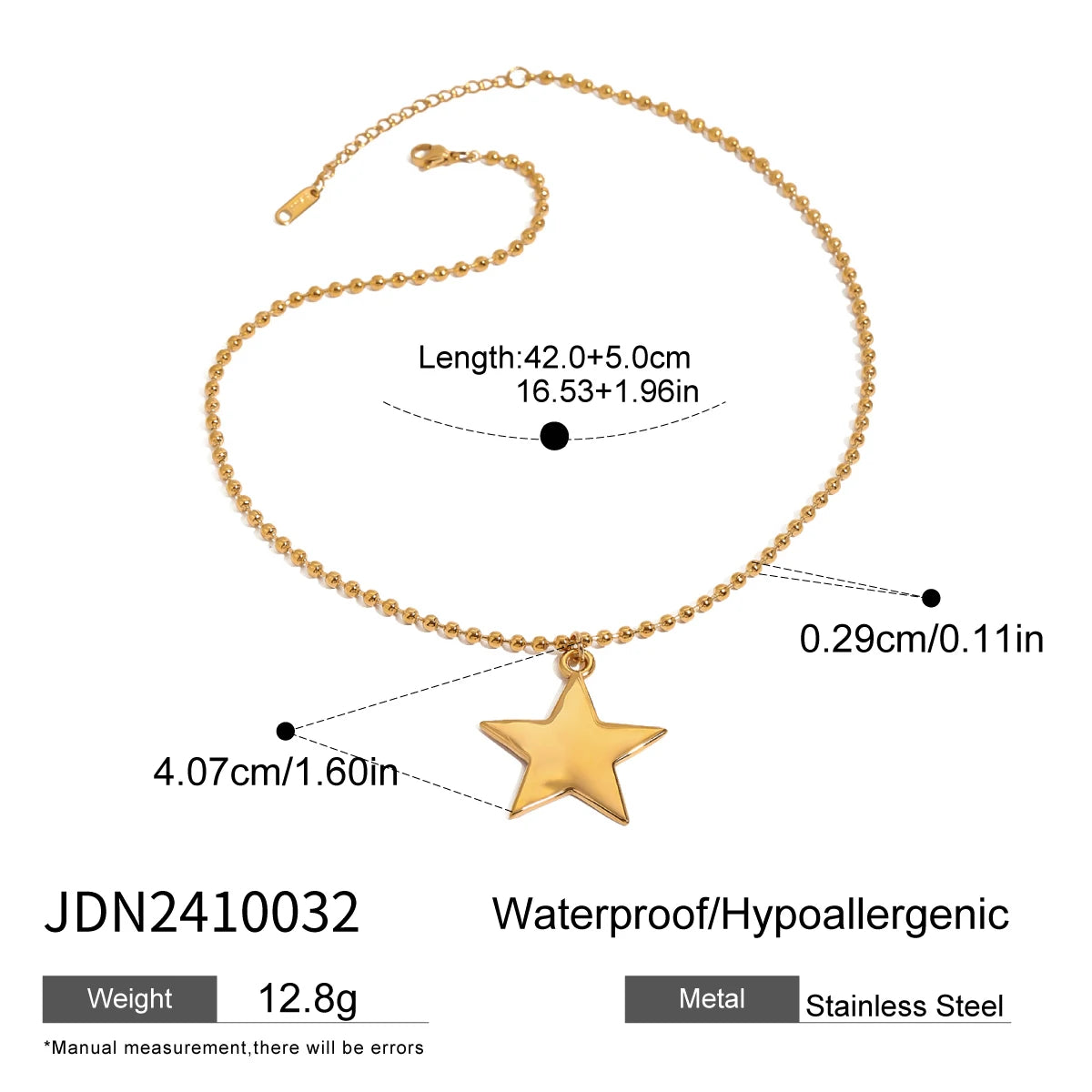Kika Minimalist Classic  Stainless Steel Smooth Five Pointed Star Necklace