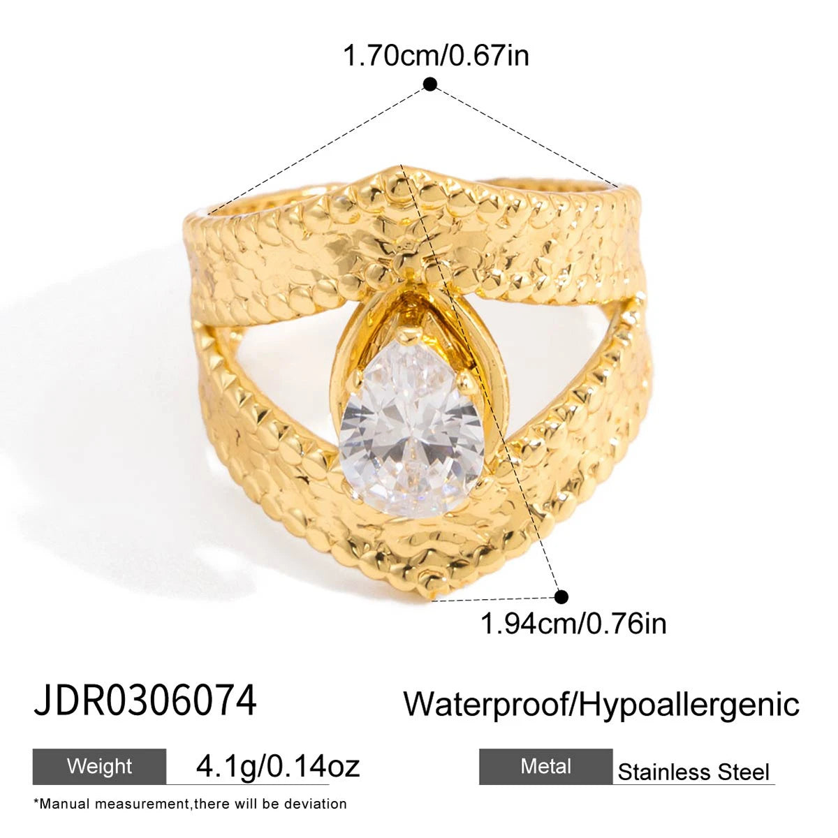 KIKA Minimalist 18K Gold Color PVD Plated Stainless Steel 316L Geometric Zircon Flower Ring Stackable Texture Ring