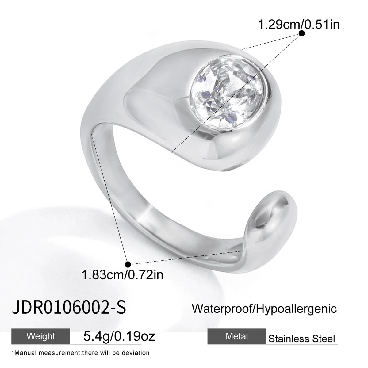 Kika Geometry Steel-Colored Open Ring With Zircon