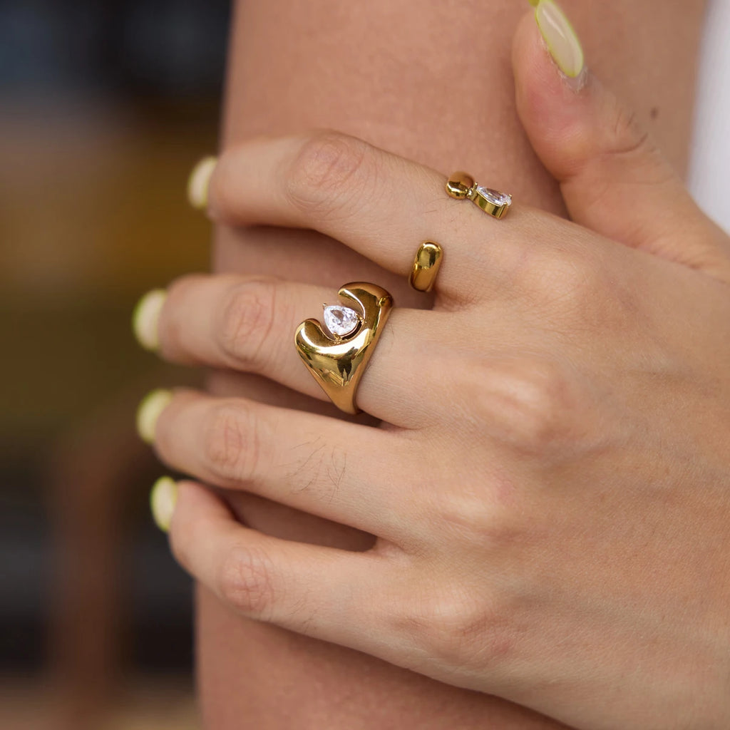 Kika Classic Water Drop Zircon U Shape Open Rings