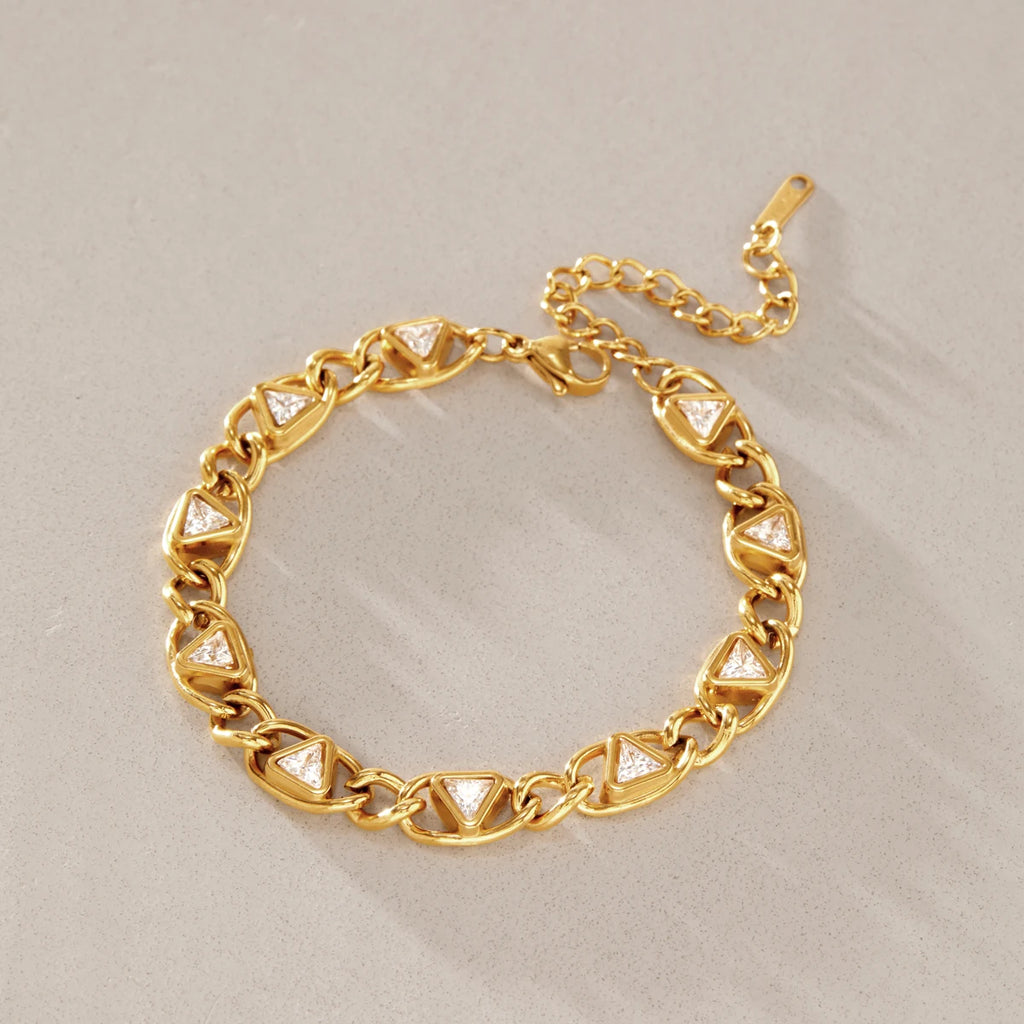 KIKA Classic Triangle Zircon Chunky Chain Bracelet 18K Gold PVD Plated Stainless Steel 316L