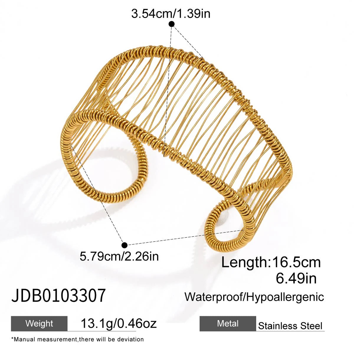 KIKA Multi Layer Hollowed Out Winding Linear Wide Face Bracelet PVD Plated Stainless Steel 316L