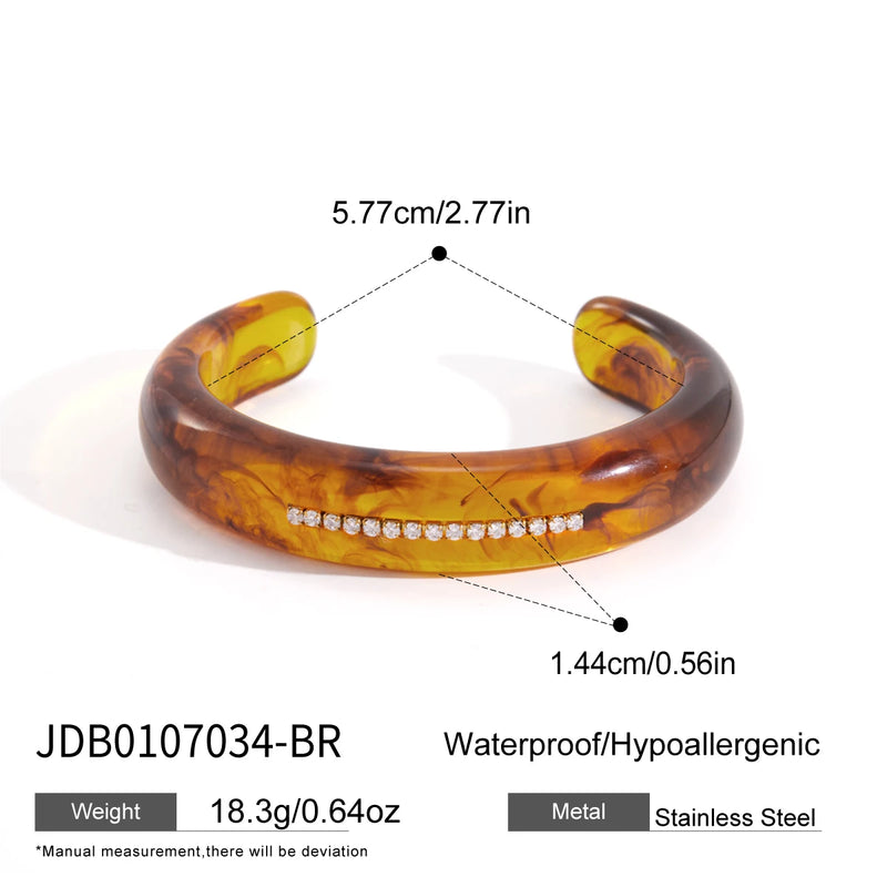 KIKA Chunky Resin Wide Cuff Bracelet For Women Delicate Cubic Zirconia Open Bangle Autumn Winter Fashion Jewelry Gift