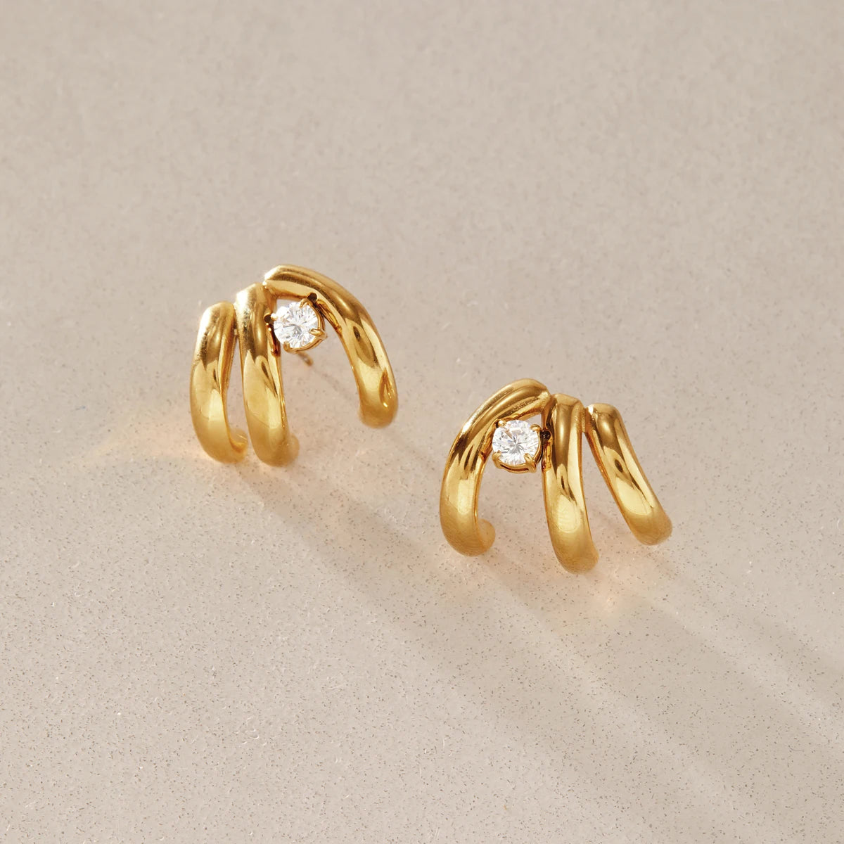KIKA Round Zircon Multilayer C Shape Stud Earrings For Women 18K Gold PVD Plated Stainless Steel Earrings Fashion Jewelry Gift