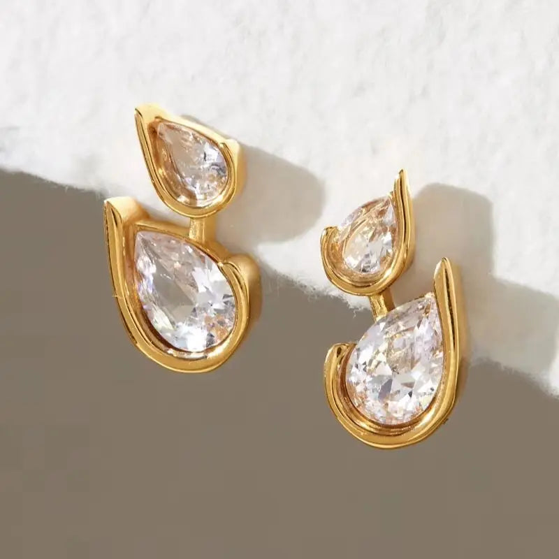 KIKA Water Drop Zircon Stud Earrings For Women Minimalist 18K Gold PVD Plated Stainless Steel Earrings Fashion Jewelry Gift