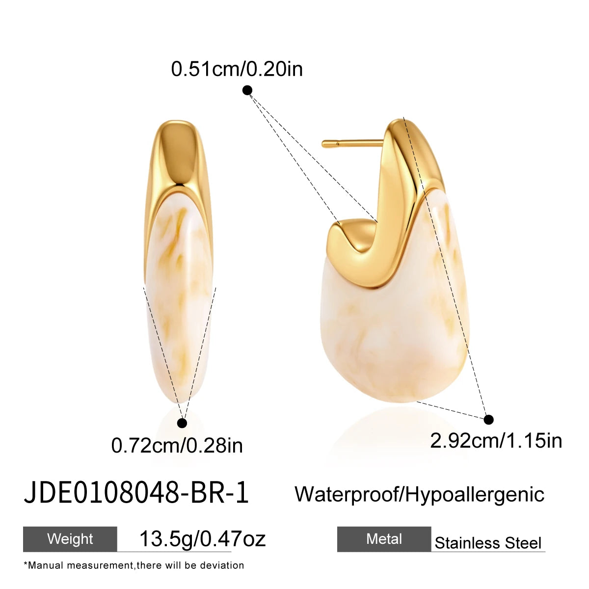 KIKA Vintage Geometric Resin Stud Earrings For Women Minimalist 18K Gold PVD Plated Stainless Steel 316L Earrings Fashion Jewelry