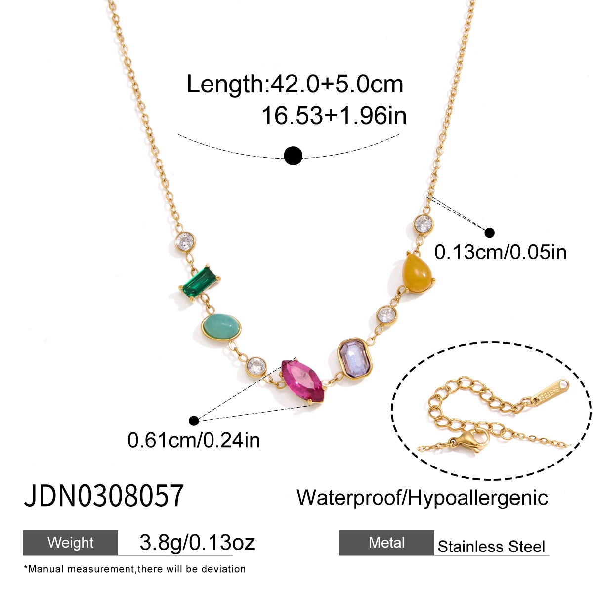 KIKA Natural Stone Zircon Crystal Pendant Necklace For Women 18K Gold PVD Plated Stainless Steel Necklace Fashion Jewelry Gift