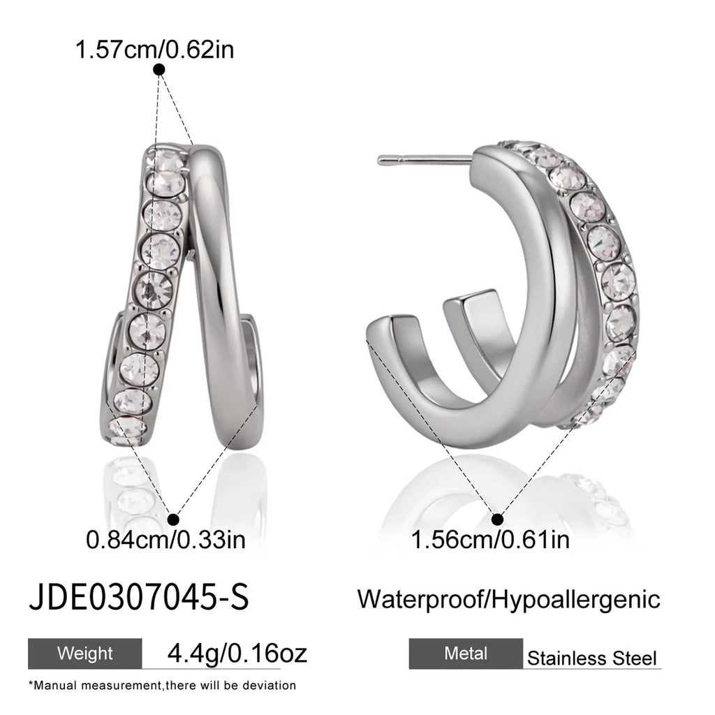 Kika Delicate Zircon C Shape Stud Earrings 18K Gold PVD Plated Stainless Steel 316L