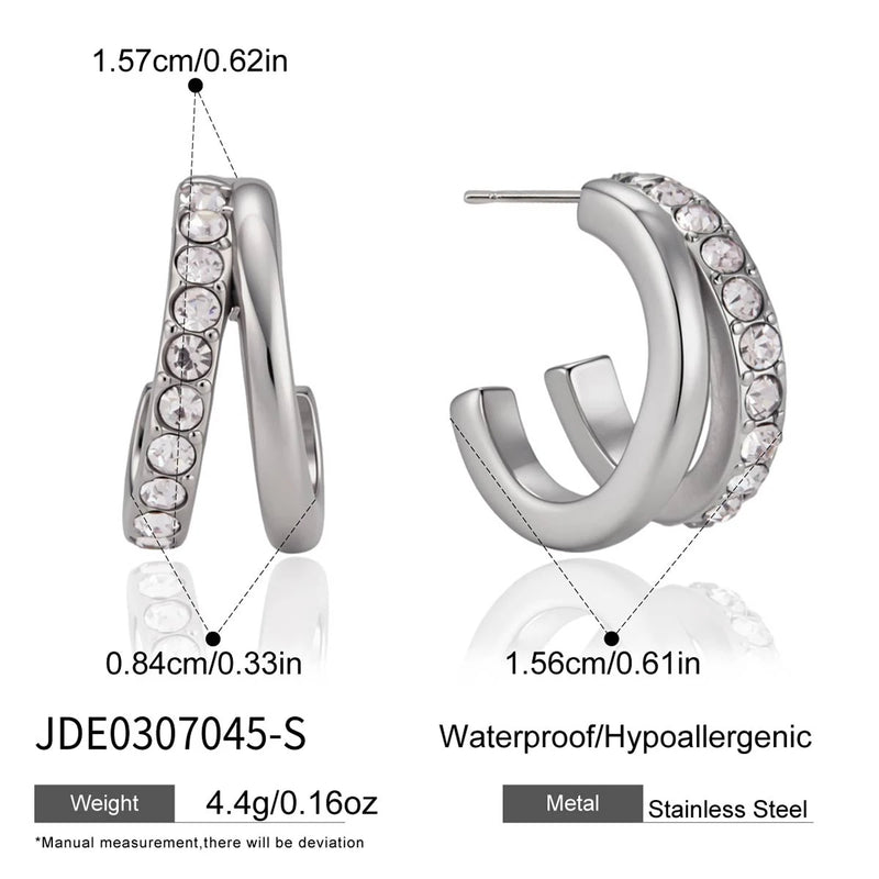 Kika Delicate Zircon C Shape Stud Earrings 18K Gold PVD Plated Stainless Steel 316L