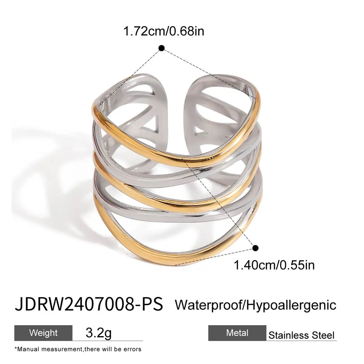 KIKA Minimalist Stainless Steel 3216L Two tone Hollow Flower Ring Stackable Texture Ring