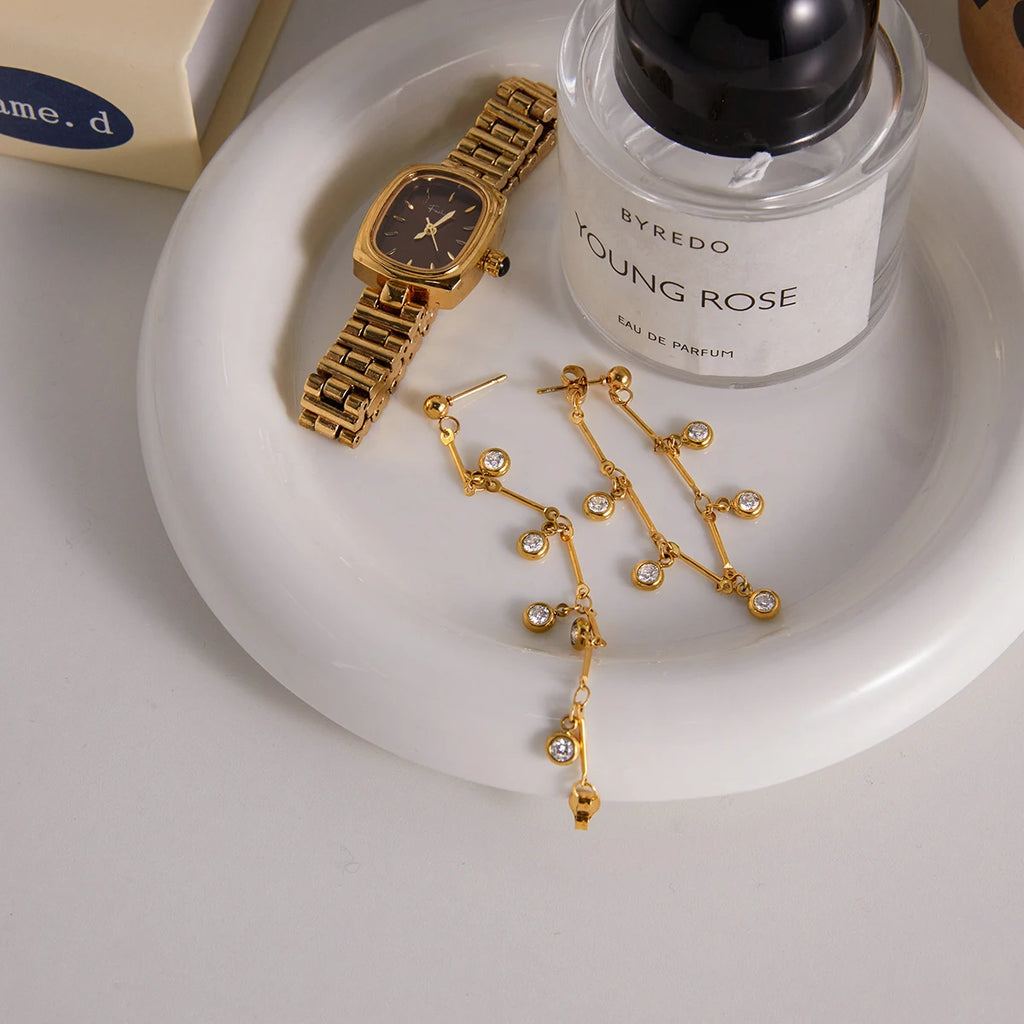 Classic White Zircons Chain Tassel Earring