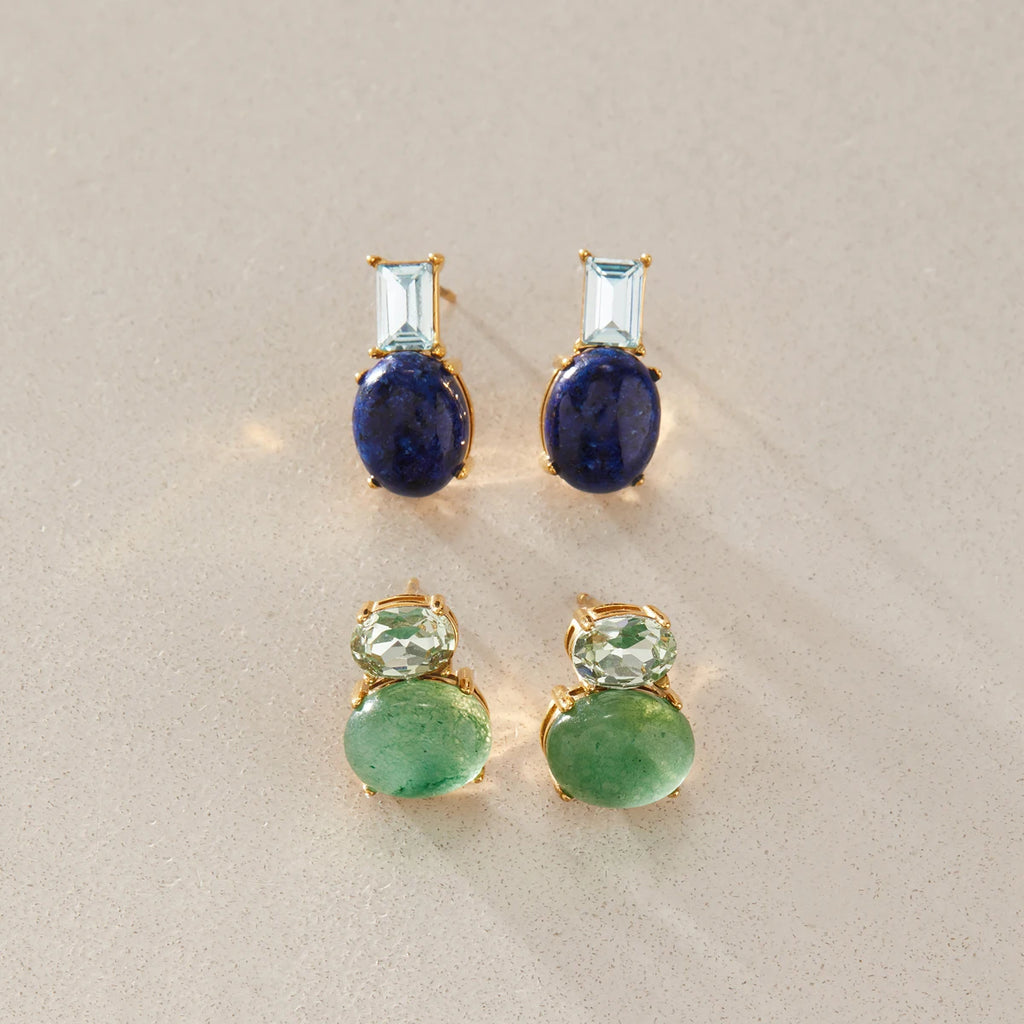 KIKA Crystal Natural Stone Stud Earrings For Women Minimalist 18K Gold PVD Plated Stainless Steel Earrings Fashion Jewelry