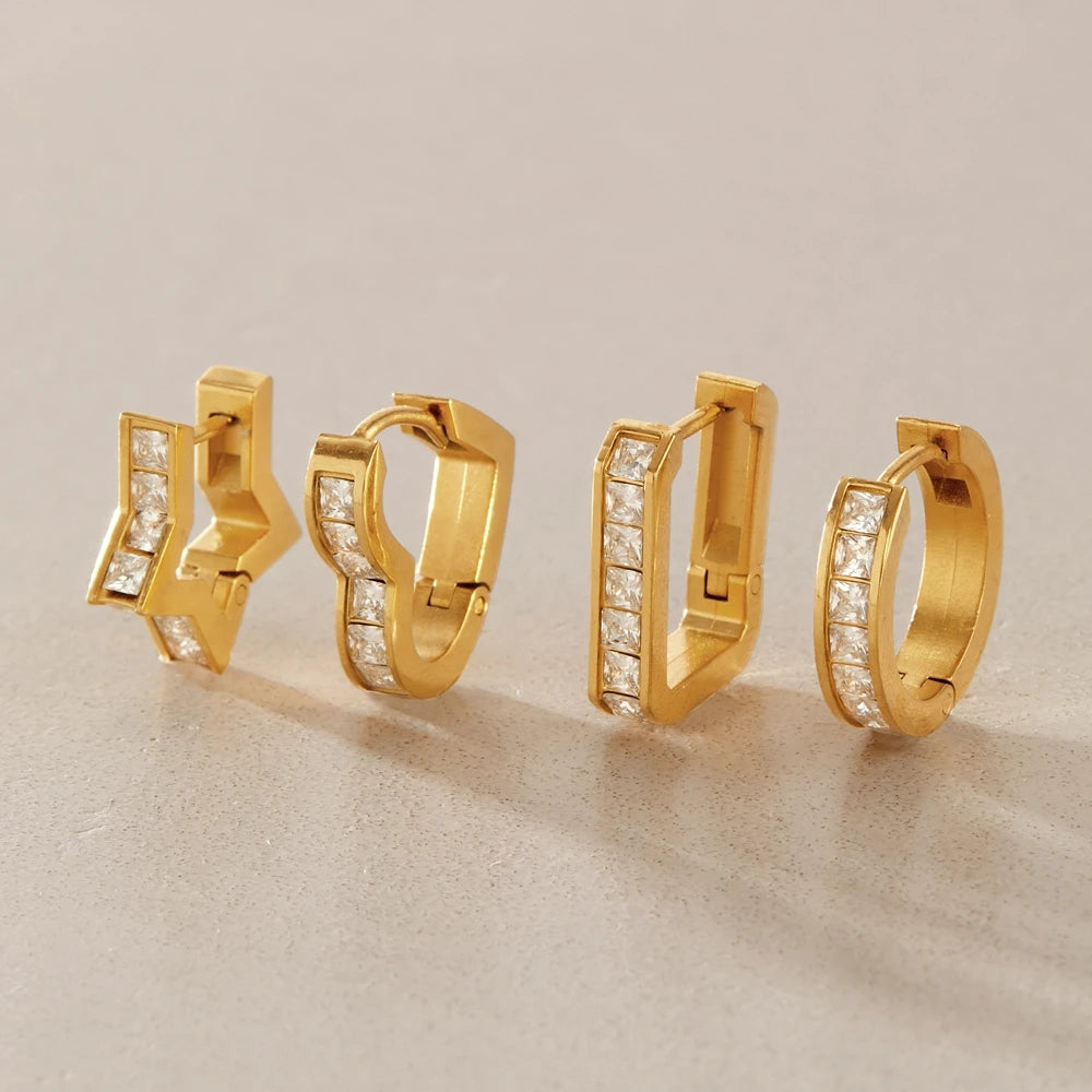 KIKA Square Zircon Geometric Clip Earrings For Women Classic 18K Gold PVD Plated Stainless Steel Earrings Fashion Jewelry Gift