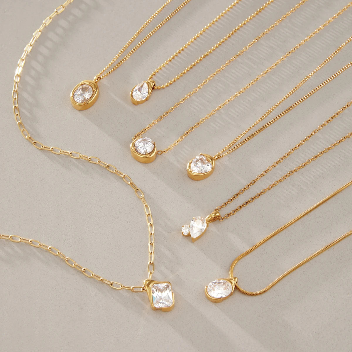 Kika Geometric Cubic Zirconia Pendant Necklace Minimalist 18K Gold Plated Stainless Steel 316L