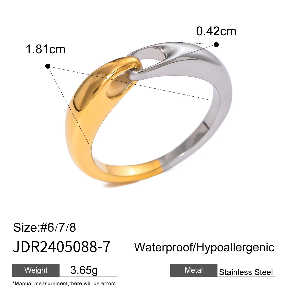 kika Mixed Metal Ring For Women Gold Color And Silver Color Two Tone Ring