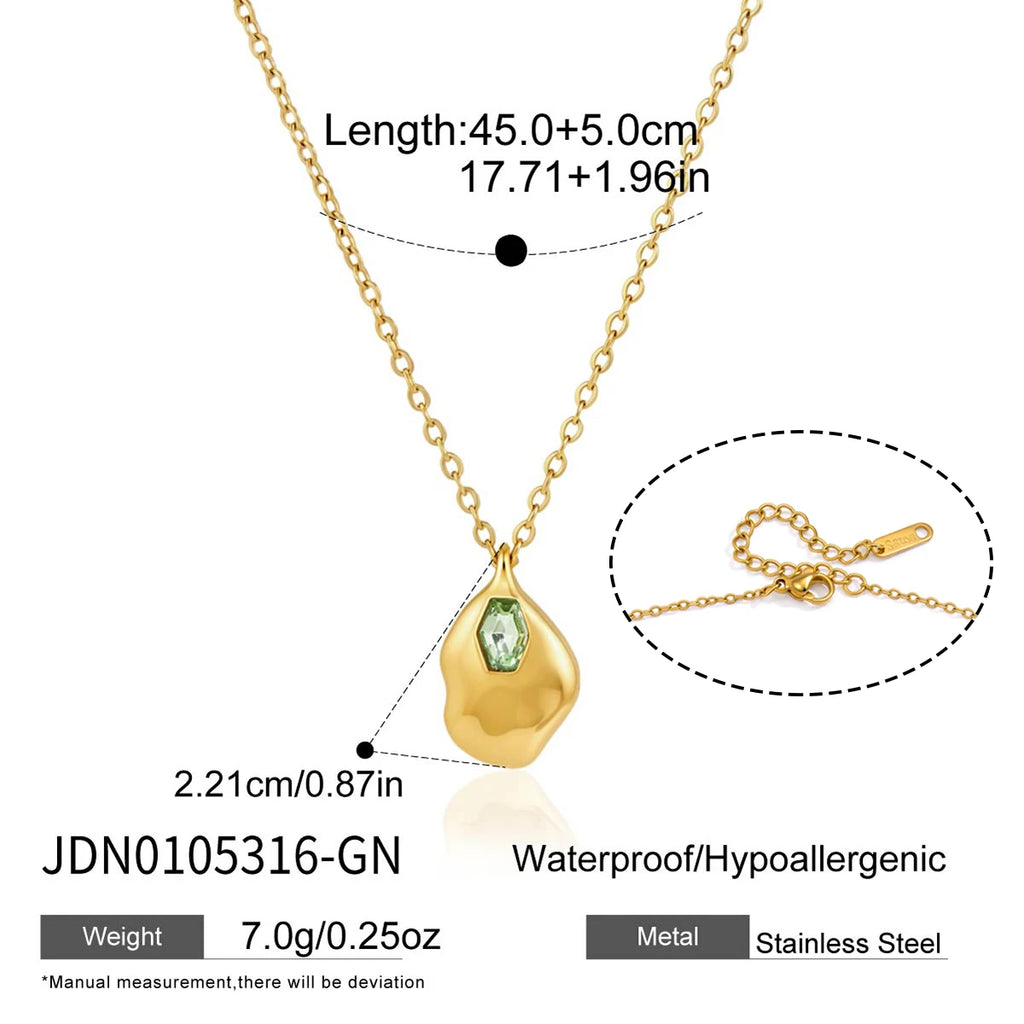 KJIKA Multicolor Glass Stone Geometric Pendant Necklace PVD  18K Gold Plated Stainless Steel 316L