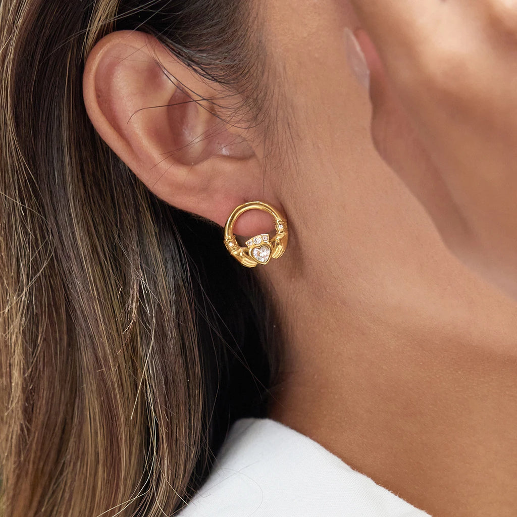 White Heart Shape Rhinestone Friendship Hands Hoop Earring
