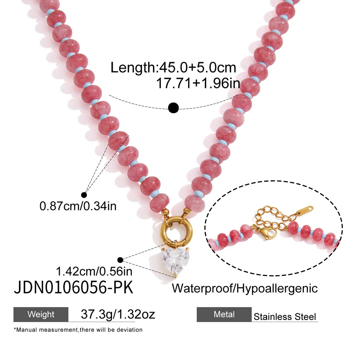 Kika Natural Stone Bead Chain Geometric Zircon Pendant Necklace