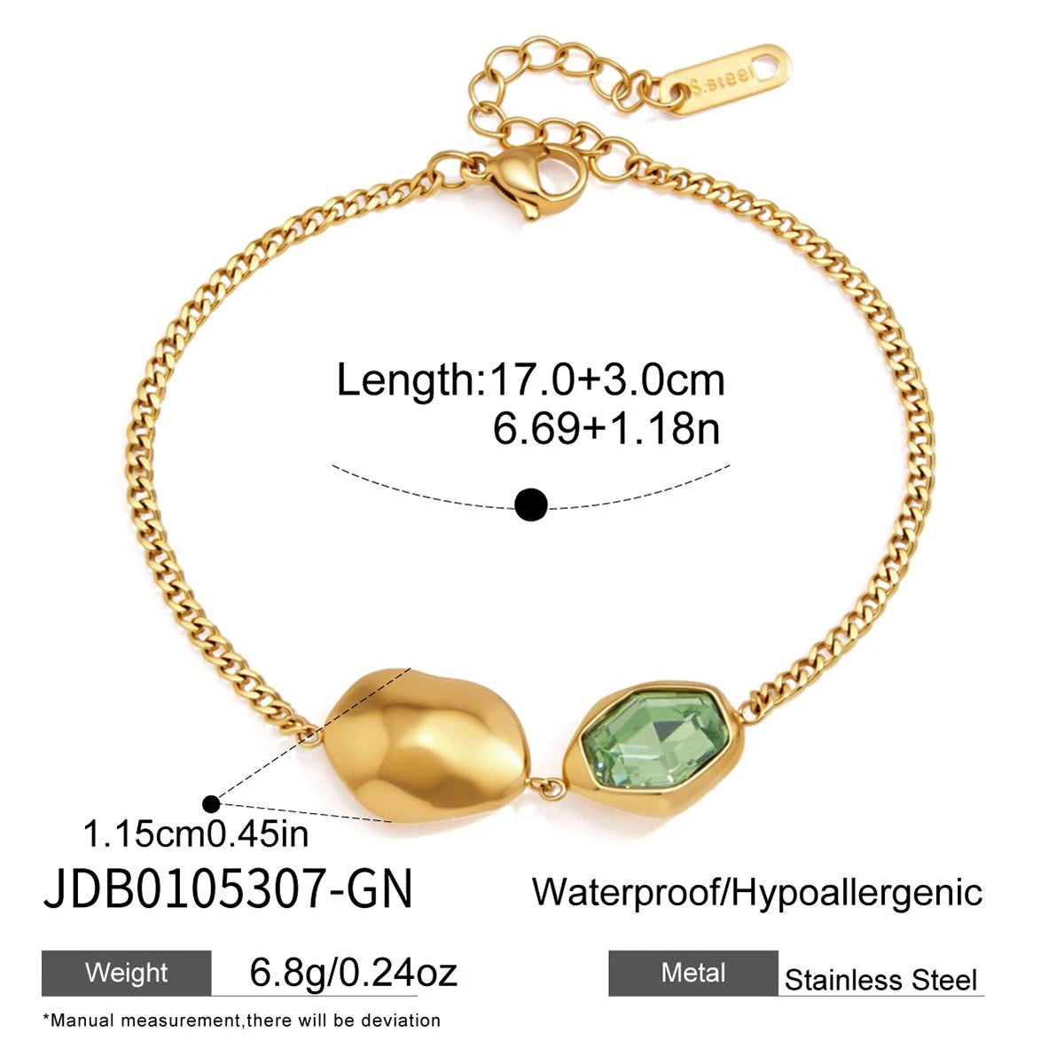 Kika Elegant Geometric Glass Stone Bracelet 18K Gold PVD Plated Stainless Steel 316L