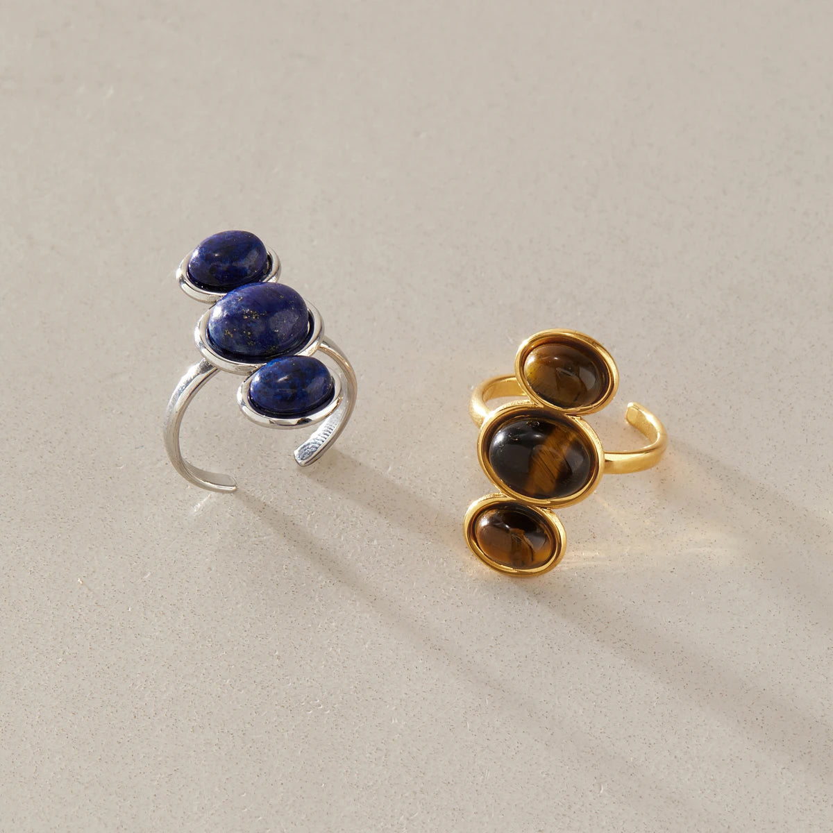 KIKA Vintage Tiger Eye Lapis Lazuli Stone Open Rings For Women 18K Gold PVD Plated Stainless Steel Rings Fashion Jewelry Gift