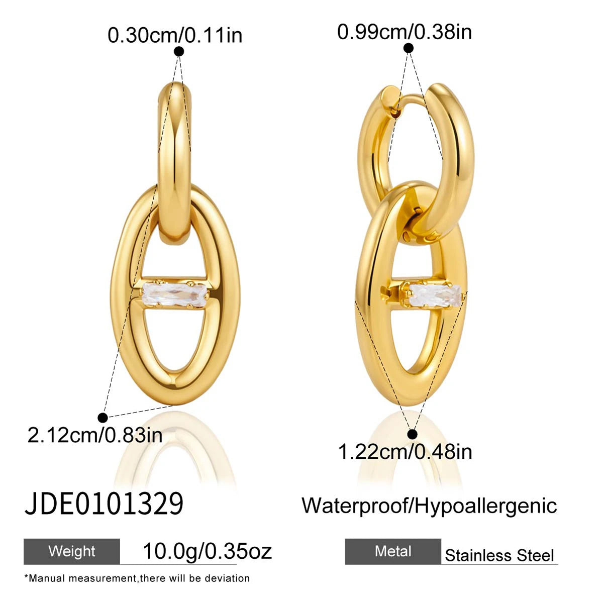KIKA Geometric Zircon Drop Earrings  PVD Plated Stainless Steel 316L