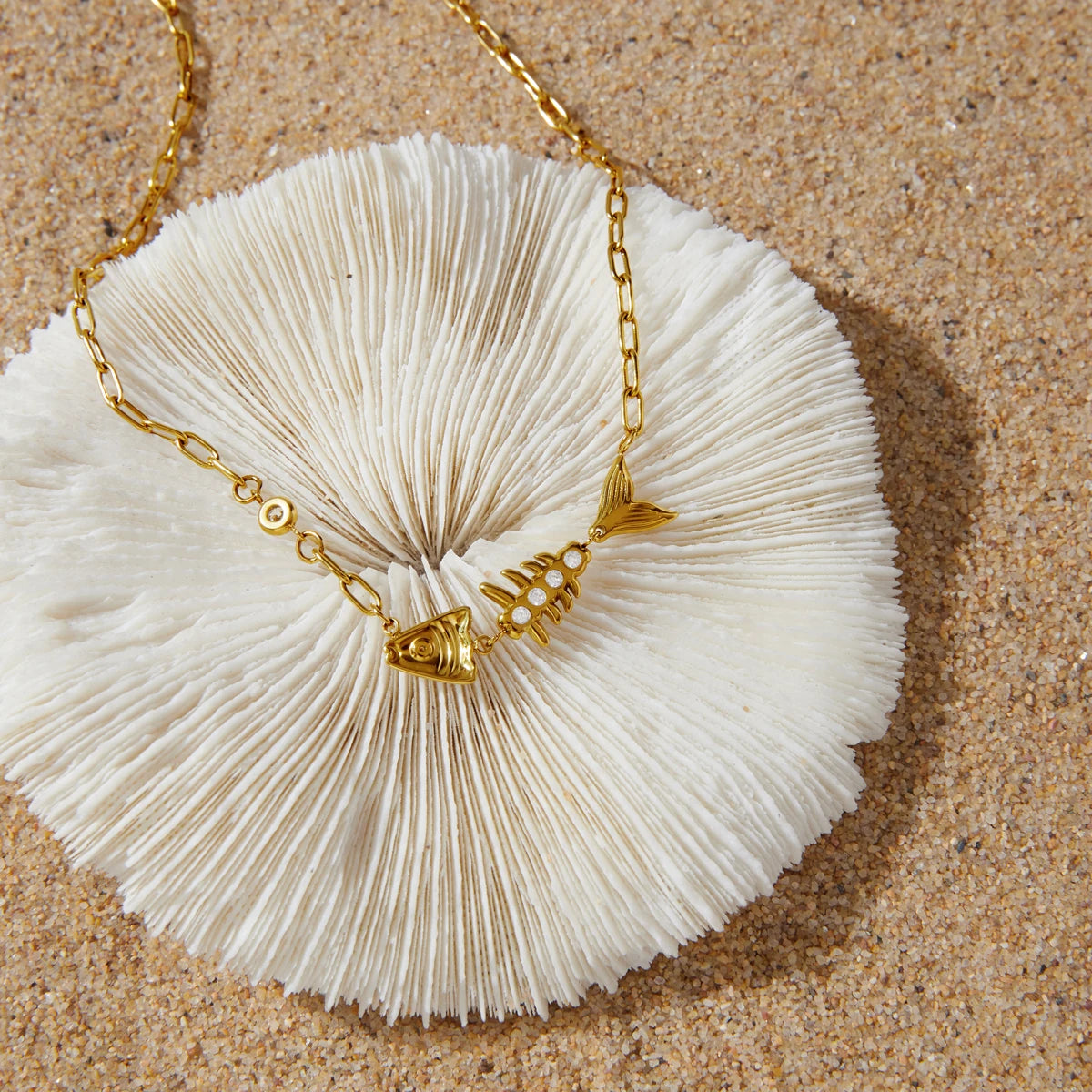 Kika Delicate White Zircon Fish Bone Pendant Necklace