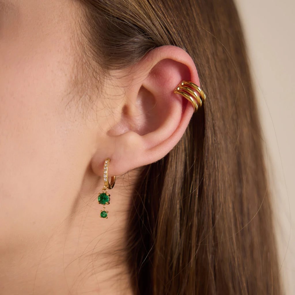KIKA Green Glass White Zircon Drop Earrings PVD Gold Plated Stainless Steel 316L