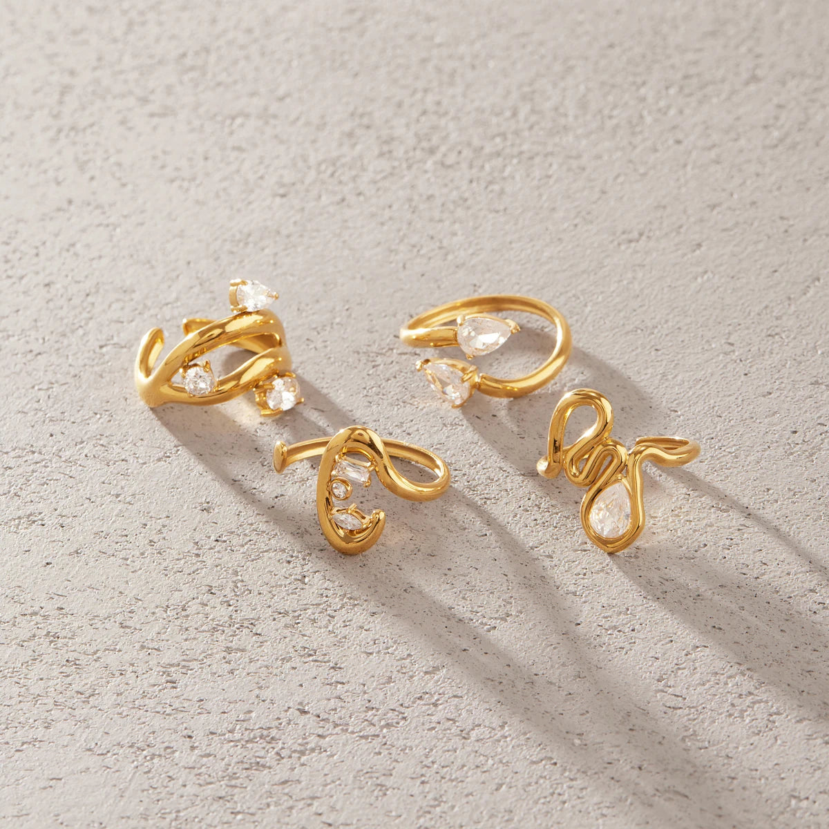 KIKA Delicate Zircon Geometric Open Rings 18K Gold PVD Plated Stainless Steel 316L