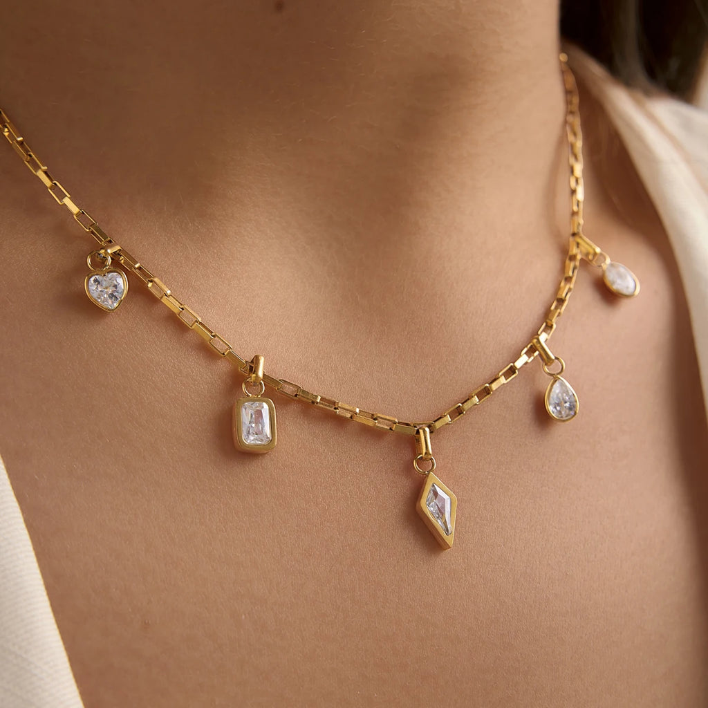 Kika Geometric Zircon Pendant Necklace Minimalist 18K Gold PVD Plated Stainless Steel Necklace 316L