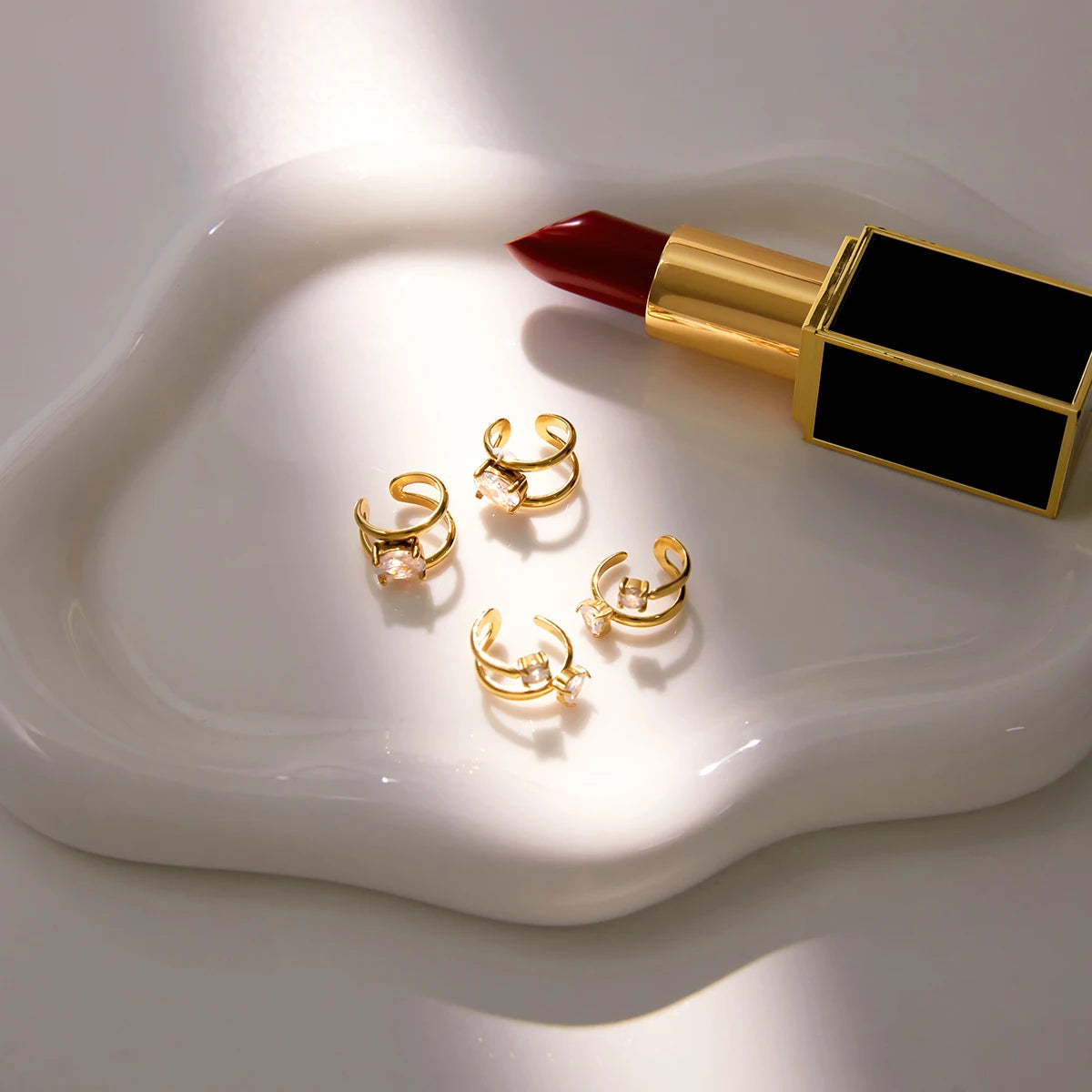 Minimalist White Zircon Two Hearts Ear Studs