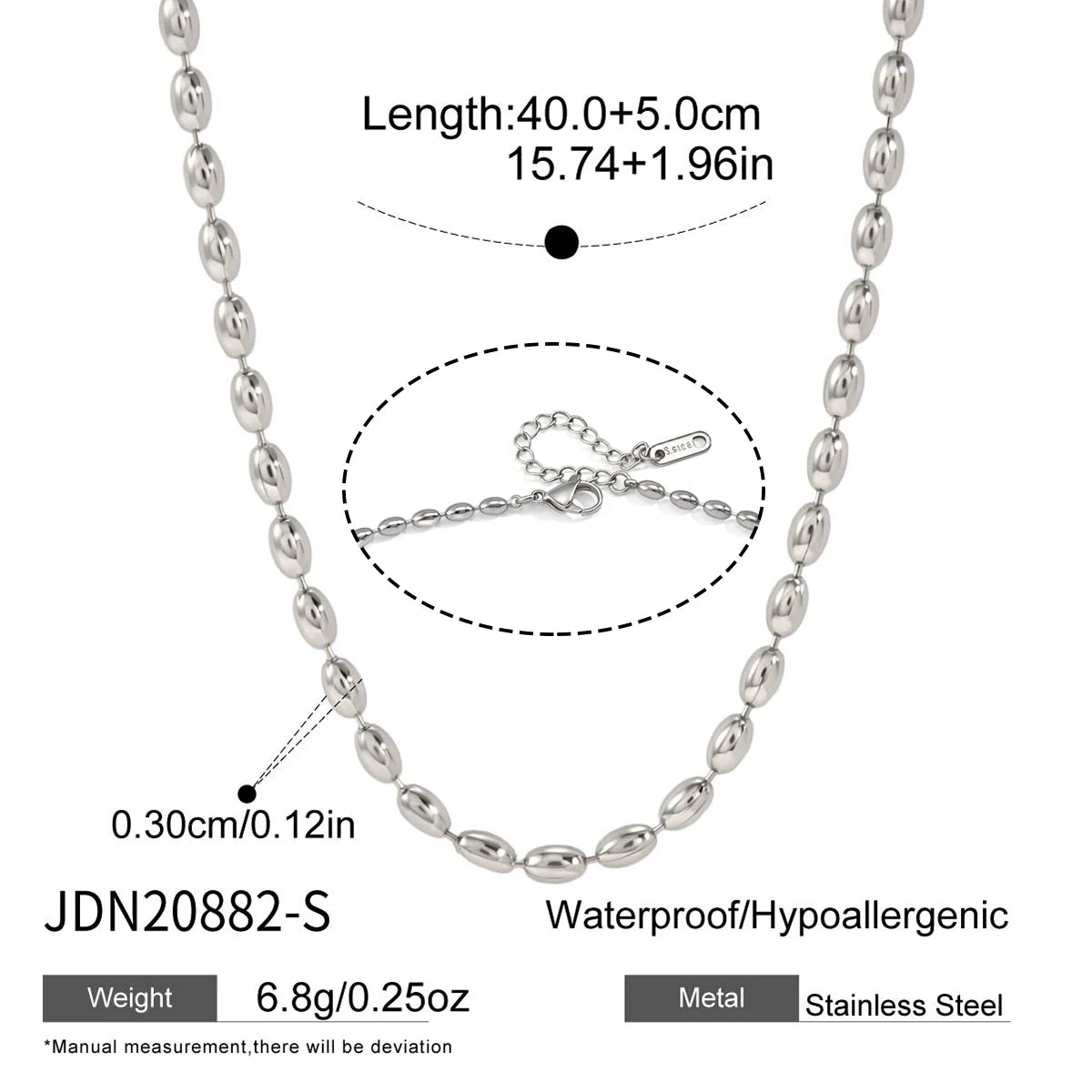 Kika Minimalist Beaded Chain Necklace Bracelet