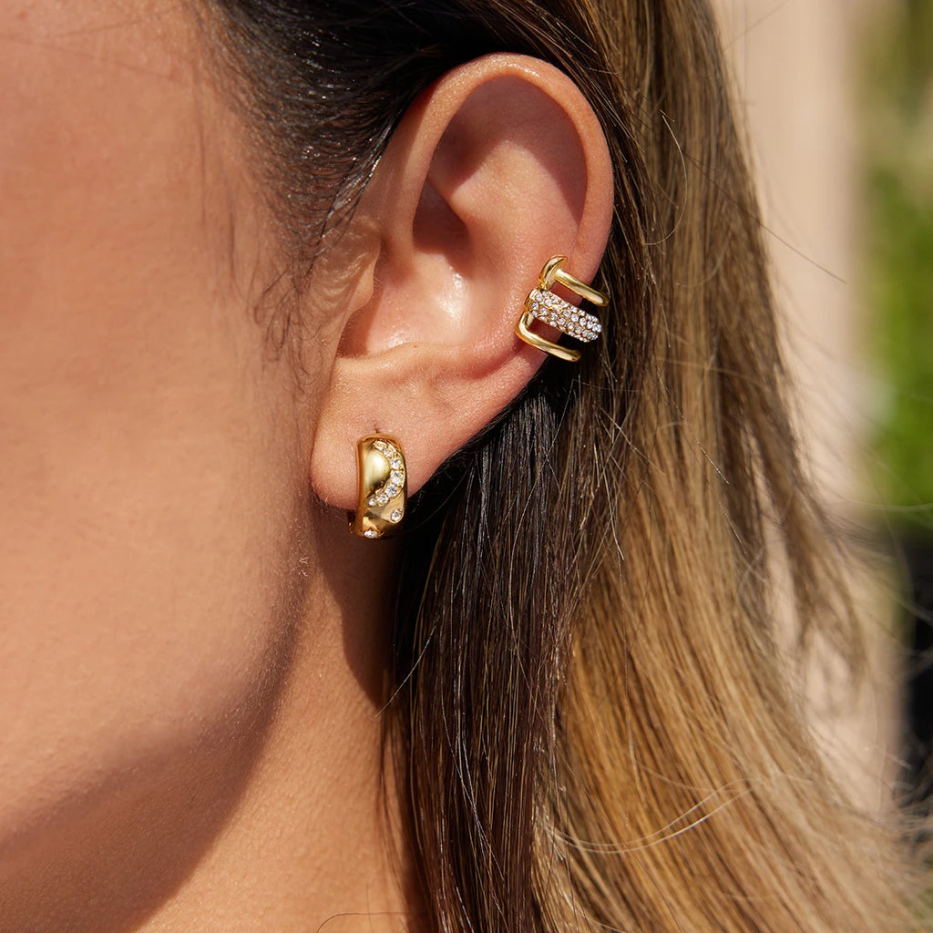 KIKA Delicate Three Layer Ear Clip With White Rhinestone Earrings  PVD  Plated Stainless Steel 316L