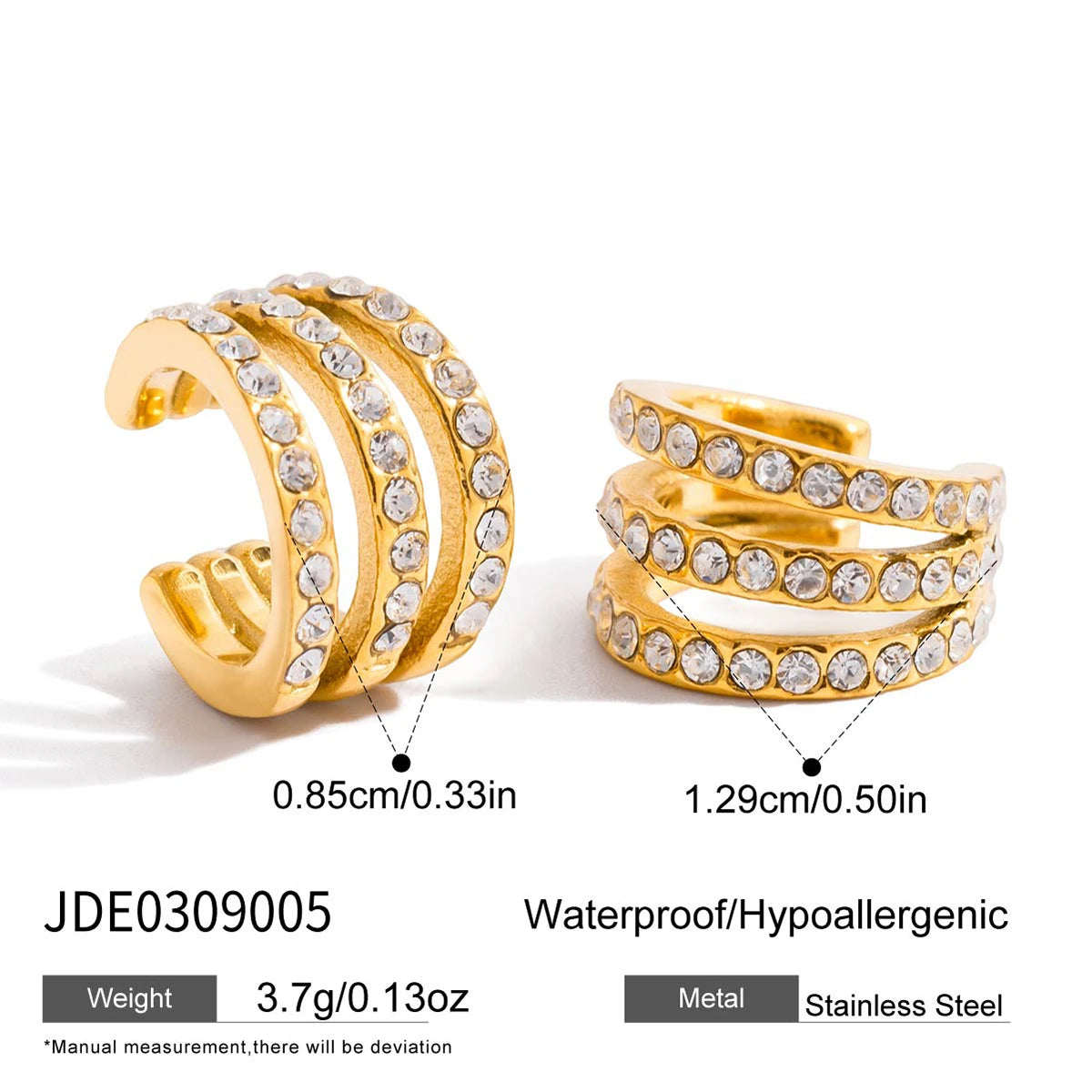Simple Classic White Zircon Three Layer Earclip Stainless Steel