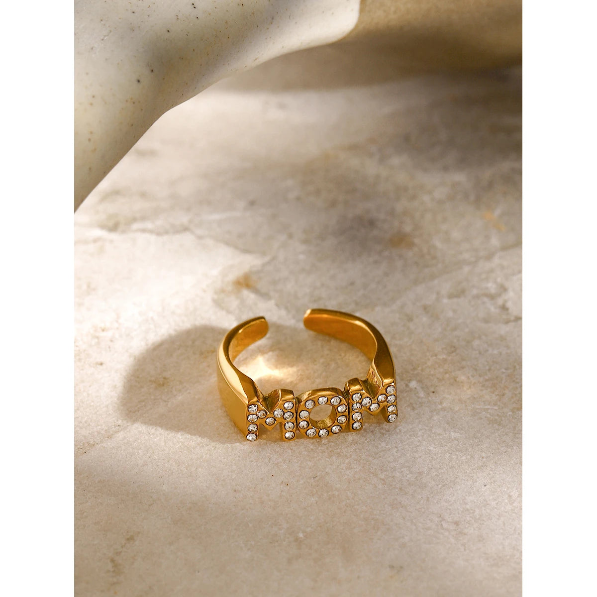 Kika Minimalist Stainless Steel Letters Texture Ring Gold Color Waterproof