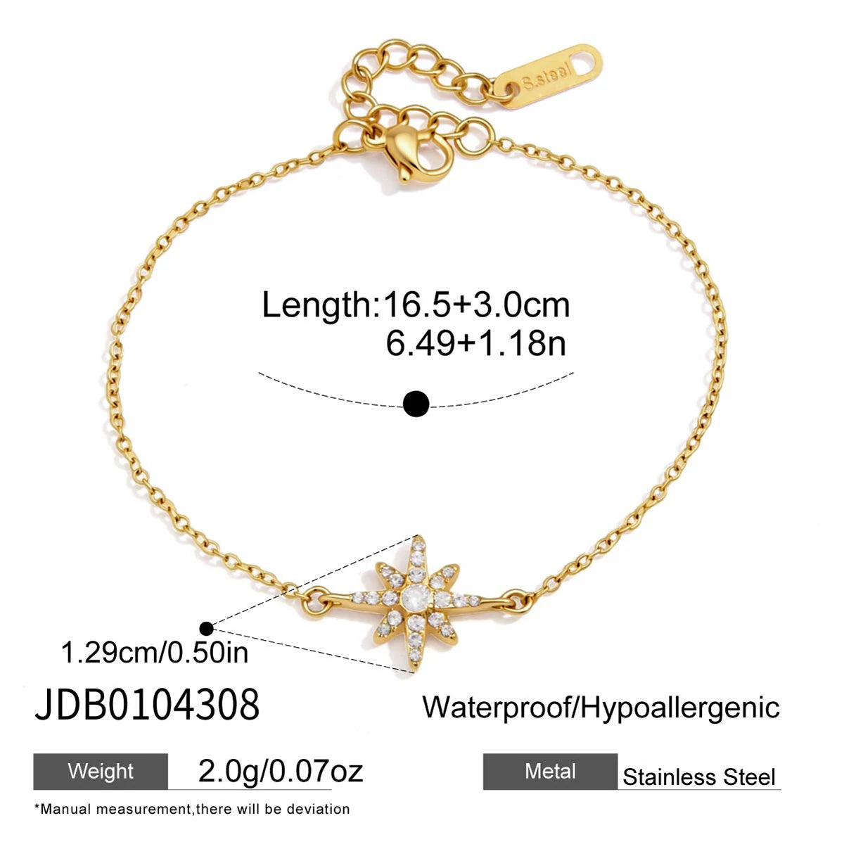 KIKA Classic Crystal Zircon Star Bracelet  18K Gold PVD Plated Stainless Steel 316L