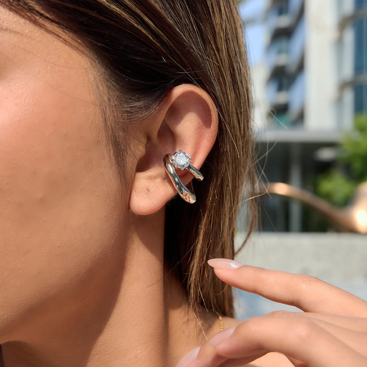 Kika Delicate Silver Gold Color White Zircon Double-Layer Hollow Ear Cuff