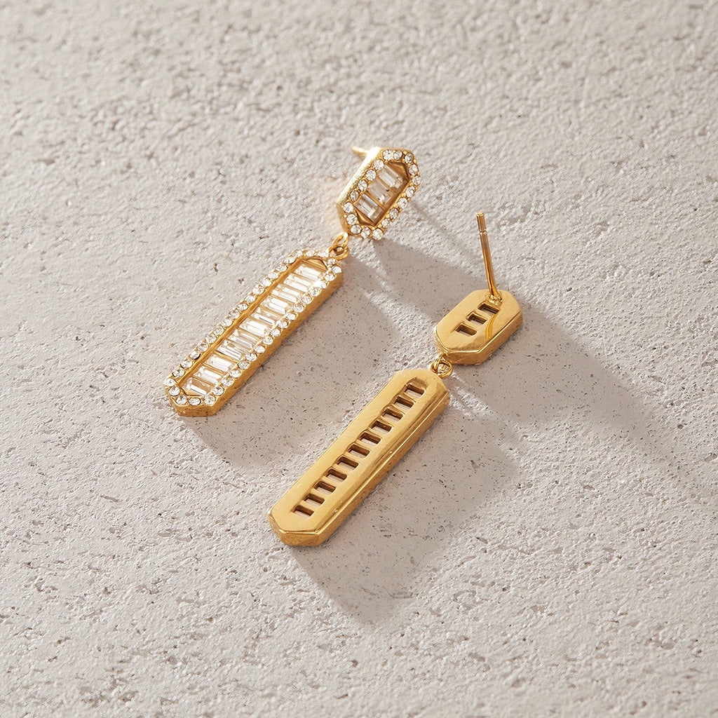 Kika Iced Out Crystal Long Drop Earrings 18K Gold Plated Stainless Steel 316L
